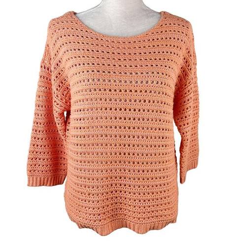 Coldwater Creek  Tradewinds Sweater S Sunset Open Knit 3/4 Sleeves New