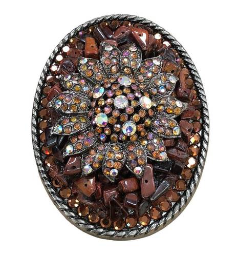 Ivan Taiwan Rare Vintage Beaded Belt Buckle Western Hippie Boho Brown