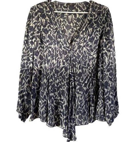 J.Jill  Floral Blouse Flowy V Neck Soft Lightweight Grandmacore Black M Petite