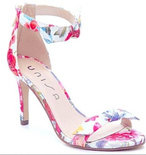 Unisa  Floral Satin Sandals In White Multi Size 9 NWT