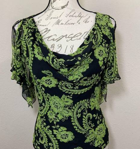 Carmen Marc Valvo  Silk Floral Cowl Top Blouse