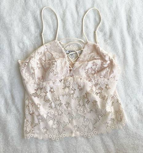 Guess  Cream Sheer Lace Crop Cami Bralette