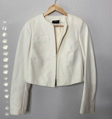 Akris  Lamb Nappa Cropped White Leather Jacket