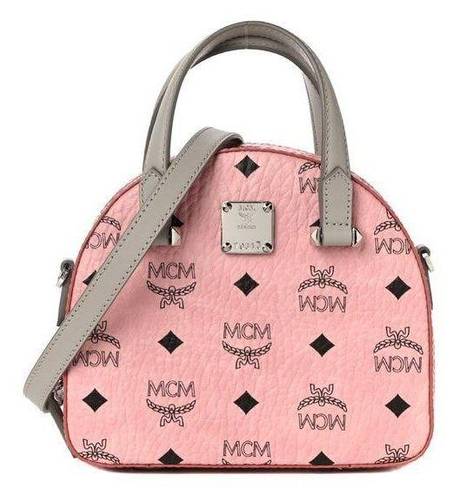 MCM  New Mini Half Moon Top Handle Satchel Purse Soft Pink Logo Crossbody…