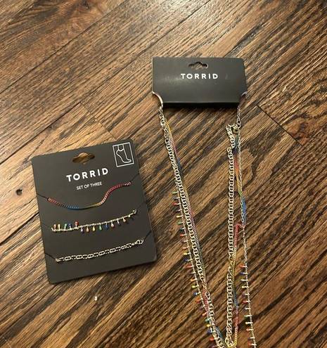 Torrid  NEW colorful boho set of anklets and 3 layer painted charm necklace