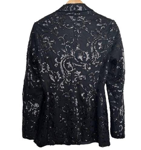 Alexis  Firdas Black Sequin Embroidered Tulle Blazer Sz M