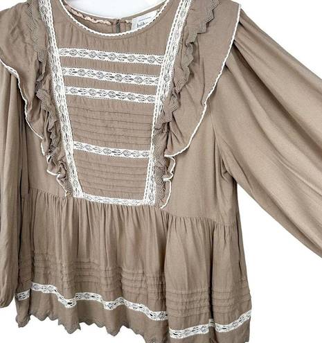 Bohme  Blouse Soraya Long Sleeve Top with Ruffles Lace Taupe