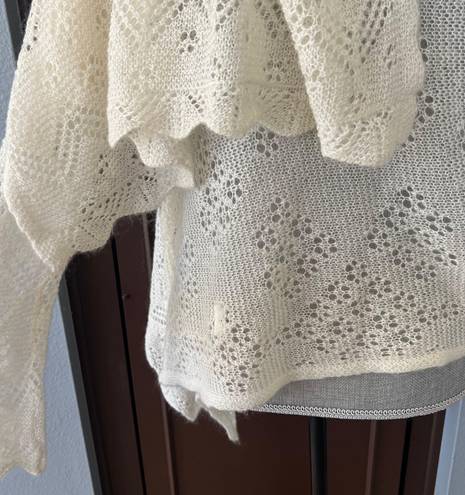 Anthropologie Angel Of The North Cream Pointelle Shawl Sweater