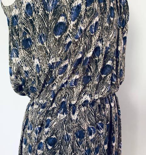 Angie Francescas Collection Black Gray Blue Feather Print Sleeveless Dress