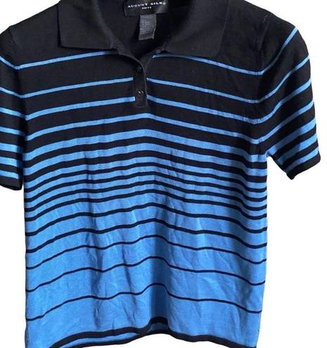 August Silk  Knits 100% Silk Blue/Black Striped Top. Size Large.