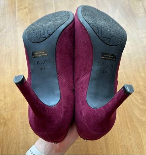 Unisa Faux Suede Un Saffyre Peep Toe Heeled Booties, Red Wine/Berry, Size 8M