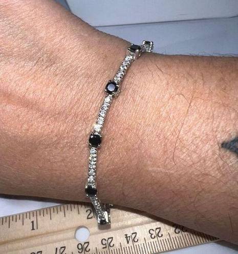 Onyx Diamond and  Sterling Silver Tennis Bracelet with Double Lock Clasp