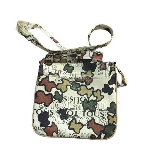 Tous  Crossbody Handbag Multi~Color Front Zipper Pocket Logo Charm Tan Green Rust