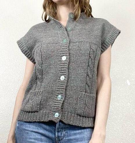 Vintage Blue  Grey Knit Short Sleeve Button Up Sweater