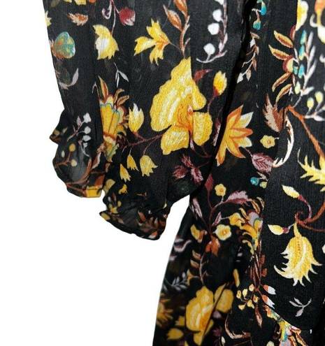 Harper  241 Gorgeous Black Floral Chiffon Ruffle Trim L/S Dress NWOT Size 12