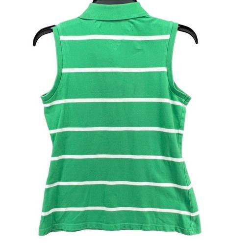 Tommy Hilfiger  Polo Womens M Green White Striped Sleeveless Golf Shirt Top Y2K