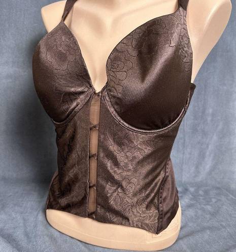 Second Skin Vintage Curvation Bustier Longline Bra 38D  Satin Brown Floral Y2K