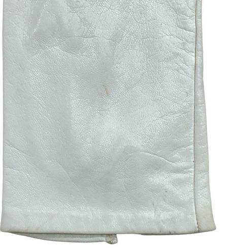 Womens Size 7 Gloves White Genuine Leather Wrist Length Antron Nylon Lining