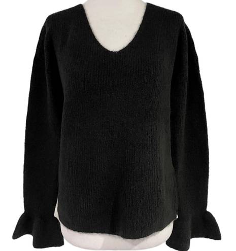 VERO MODA New  Ruffle Cuff Sweater Long Sleeve V-Neck Pullover Black