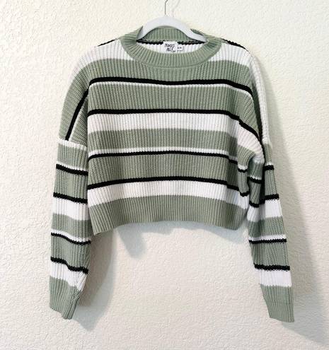 Princess Polly Alton Striped Oversized Cropped Knit Sweater in Sage Green