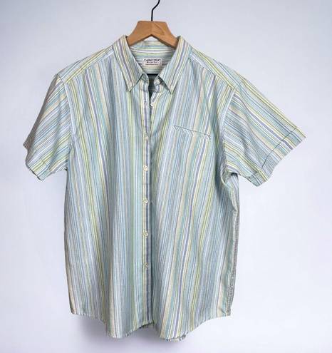 Cabin creek Wrinkle Free Short Sleeve Blue Purple Striped Button Down Shirt