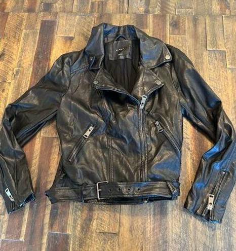Elodie  moto belted leather jacket size small full zip 1000% viscose