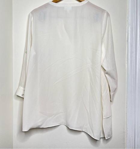 J.Jill  Cream or Ivory color blouse top Women’s Size Large Roll Tab Sleeves