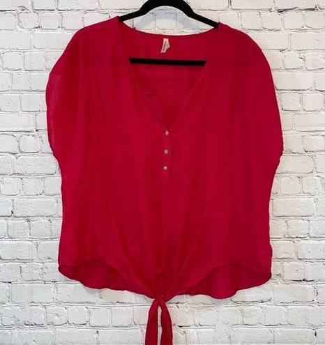 The Moon  Orchid Hot Pink V Neck Tie Front Blouse