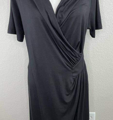 Karen Kane  Solid Black Faux Wrap V-Neck Short Sleeve Midi Dress Size XL