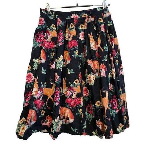 Hell Bunny  Hermeline Flare Pleated Floral Animal Skirt Size Medium‎ Black Retro