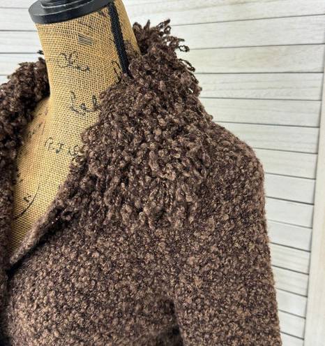 Koji Yohji Loop Fringe Collar Button Front Boucle Duster Sweater Brown Medium