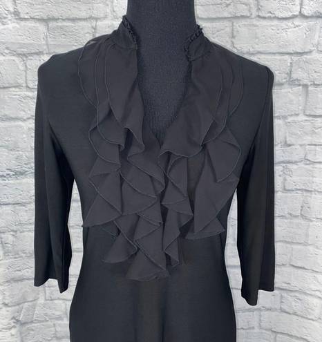 White House | Black Market  womens sz S v-cut ruffle front 3/4 Sleeve black dress 