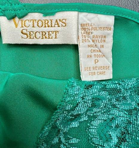 Victoria's Secret Vintage  Emerald Green Satin Slip Dress with Lace Trim