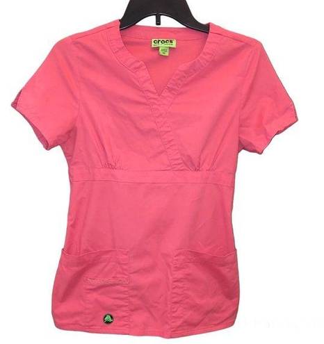 Crocs  Medical Apparel V Neck Short Sleeve Scrub Top Pink XS