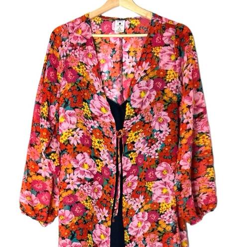 Shade & Shore NWOT  Floral Long Sleeve Deep V-Neck Maxi Kimono Cover Up Dress