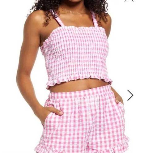 BP 4/$25 NWT . Smocked Gingham Crop Tank In Pink Ibis Gingham medium