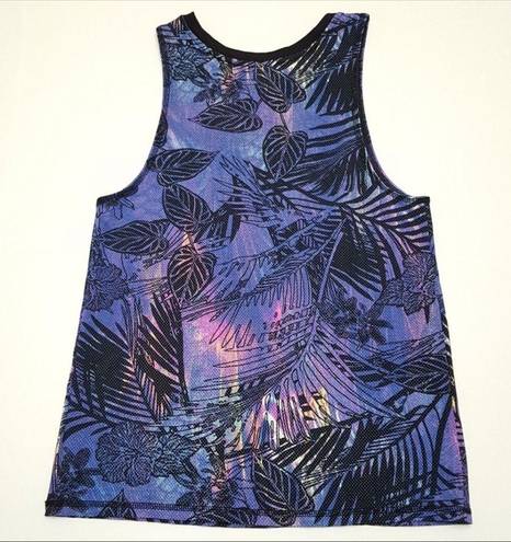 SoulCycle  SKULL BLACK PURPLE LEAF TROPICAL UNISEX PERFORMANCE MESH TANK TOP M