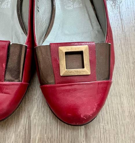 Salvatore Ferragamo Red Leather Flat Shoes Size 7 B