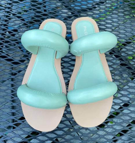 Pilcro Anthropologie NWOT  Mint Pistachio Double Puff Strap Flat Slide Sandal Women's US 8 SlipOn Puffy band padded