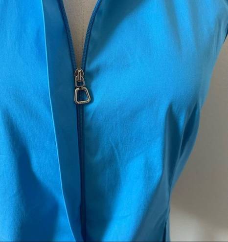 Akris EUC  Sleeveless Collared Cotton Blouse‎ Women S Concealed front Blue