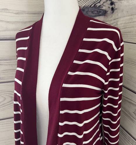 Zenana Outfitters Burgundy & White Striped Long Cardigan