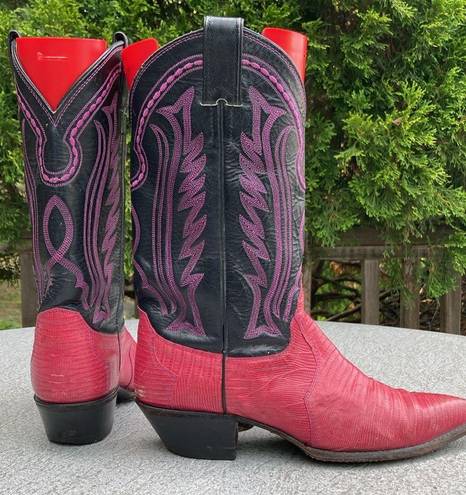 Justin Boots 8 B Vintage Justin Lizard Leather Two Tone Western Cowboy Boots