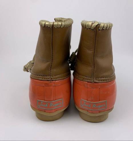 Jack Rogers Chloe Coral Orange Brown Whipstitch Gold Detail Duck Boots 7 Winter