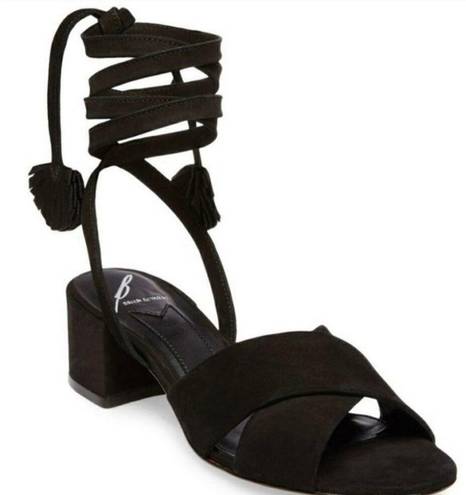 Brian Atwood  B-Astor Black Nubuck Ankle Wrap Block Heel Sandals