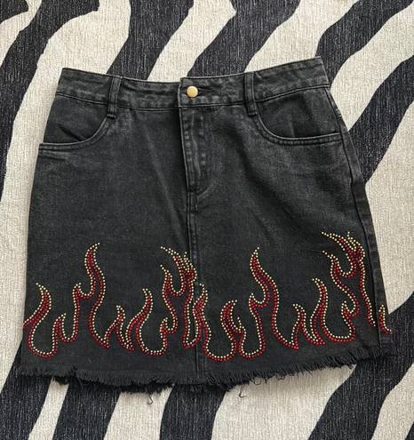 Honey Punch Bedazzled Flame Mini Skirt