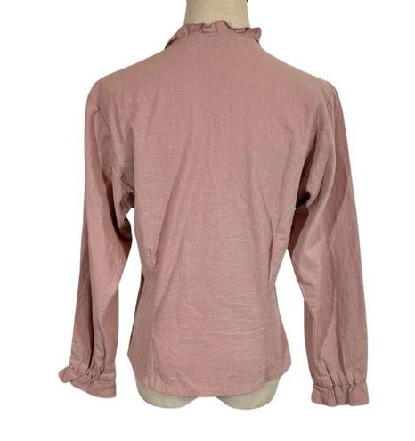 Petal Loup Liz Ruffle Button Up Cotton Blouse Top in  Pink Mauve