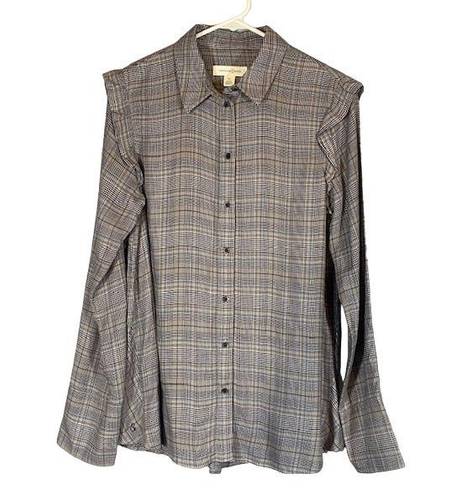 Treasure & Bond  Gray Plaid Long Sleeve Button Down Shirt Women Sz XS