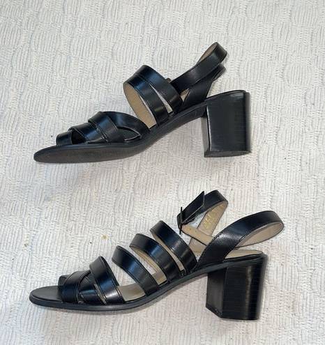 Krass&co 9&. Vintage block heel leather upper size 7 strappy 90's 2 3/4" Y2K