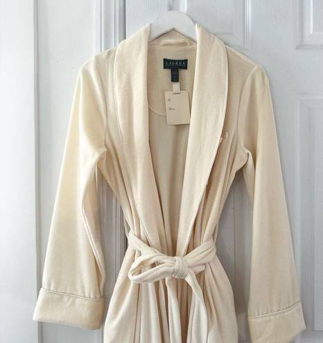 Lauren Ralph Lauren Cream Vanilla Luxury Embrodiered Crest Pocket NWT Robe Small