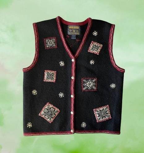 Woolrich Vintage  Black Red Wool Snowflake Sweater Vest Large